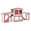 Outdoor Large Rabbit Hutch Red and White 80.3"x17.7"x33.5" Wood